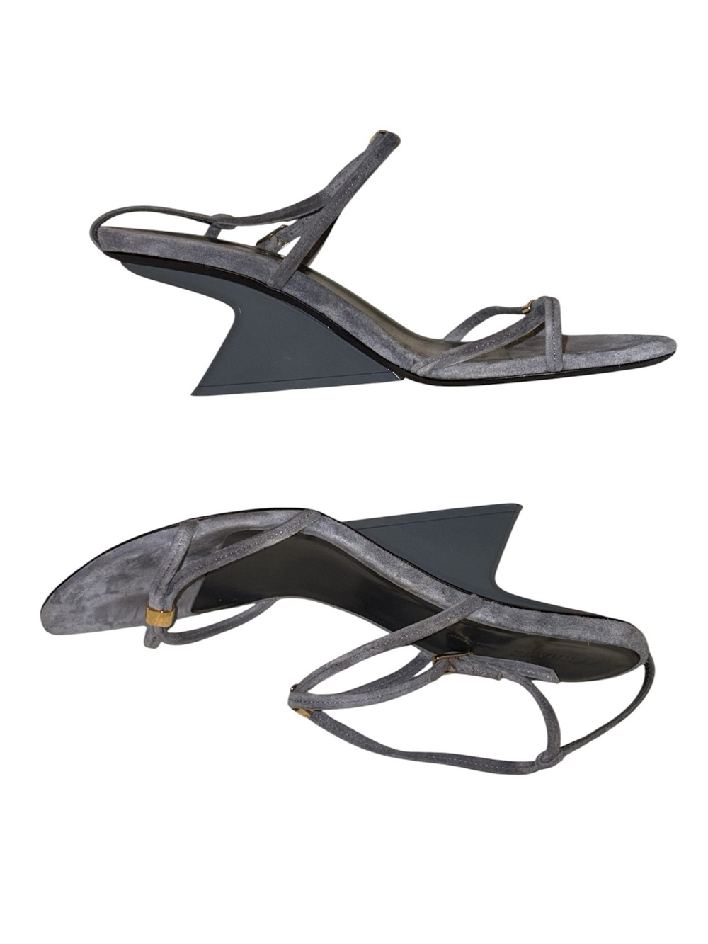 Khaite Seneca Suede Crisscross Wedge Sandals Grey Slate Strappy Size 37 US 7 - Picture 4 of 9